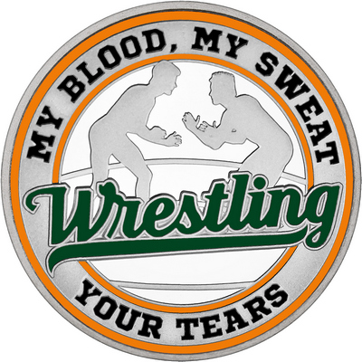 Dark Green "Wrestling" with Orange Outer Circular Borders